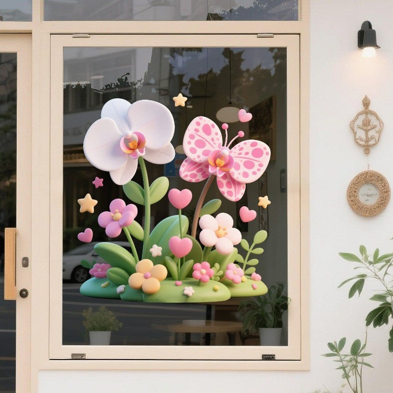 สติกเกอร์สุญญากาศ 3 มิติ ลวดลายดอกไม้สามมิติ สติกเกอร์ตกแต่งบ้านติดกระจก