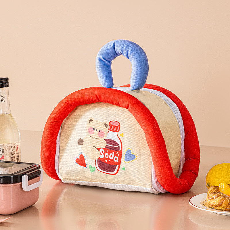 กระเป๋าใส่กล่องอาหาร ขนมปังครึ่งวงกลม ผ้ามิวส์นุ่ม เก็บความร้อน เย็น สำหรับนักเรียน ออฟฟิศ ของขวัญ