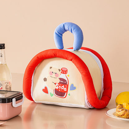 กระเป๋าใส่กล่องอาหาร ขนมปังครึ่งวงกลม ผ้ามิวส์นุ่ม เก็บความร้อน เย็น สำหรับนักเรียน ออฟฟิศ ของขวัญ