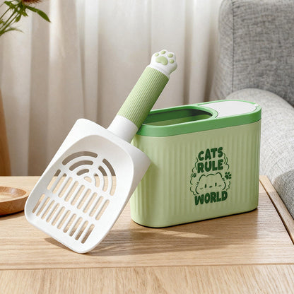 Cat litter scooper, cute shape, with a bin, can be attached or hung, space-saving, lightweight.
