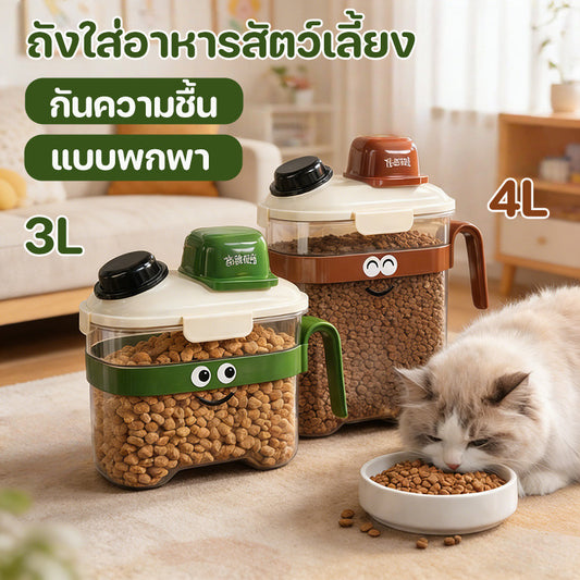 Pet Food Container, Cat Food Dispenser, Vacuum Storage Box, Dry Food Storage, Moisture-proof, with Measuring Cup
