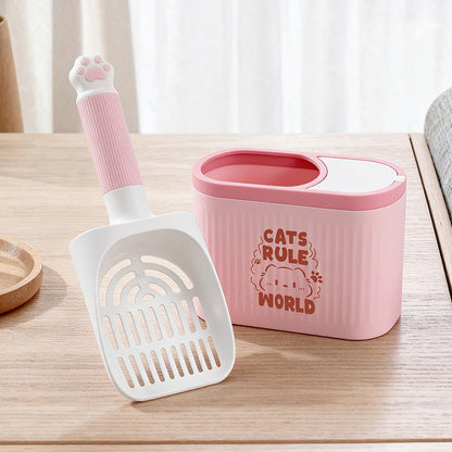 Cat litter scooper, cute shape, with a bin, can be attached or hung, space-saving, lightweight.