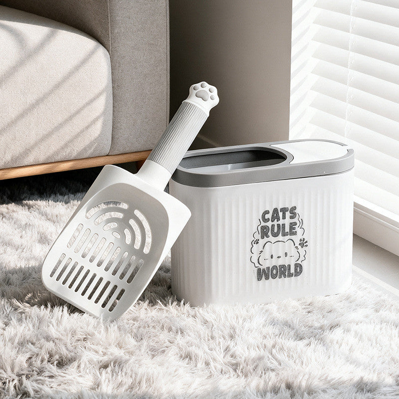 Cat litter scooper, cute shape, with a bin, can be attached or hung, space-saving, lightweight.