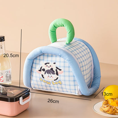 กระเป๋าใส่กล่องอาหาร ขนมปังครึ่งวงกลม ผ้ามิวส์นุ่ม เก็บความร้อน เย็น สำหรับนักเรียน ออฟฟิศ ของขวัญ