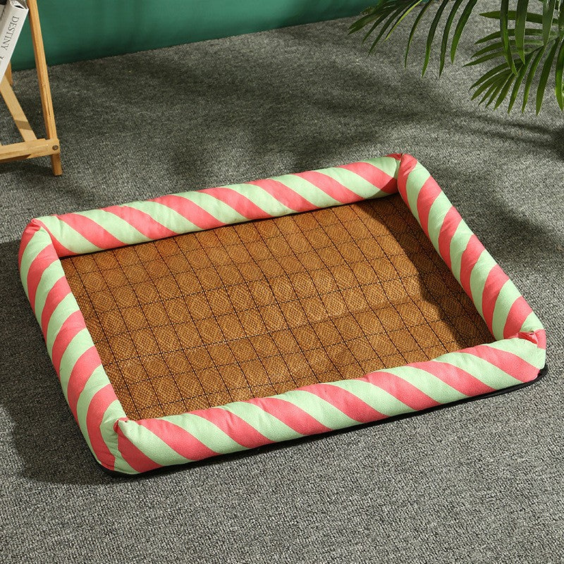 ที่นอนสัตว์เลี้ยง เสื่อหวายระบายอากาศ ที่นอนแมวเย็น S/M/L